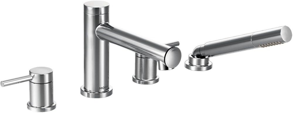 Moen T394 Align 2-Handle Deck Mount Modern Roman Tub Faucet Trim Kit Valve Required Including Single Function Handshower, Chrome
