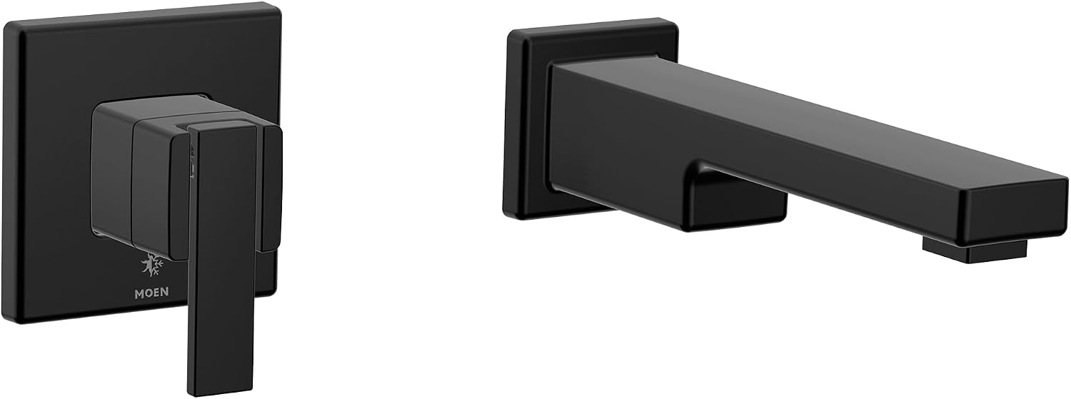 Moen 90 Degree Matte Black Single Handle Wall Mount Tub Filler High Flow Tub Faucet with 10" Spout Reach, WTS911BL