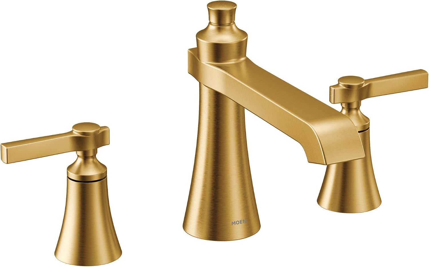 Moen TS926BG Flara 2-Handle Deck Mount Lever Handle Roman Tub Faucet Trim Kit, Valve Required, Brushed Gold
