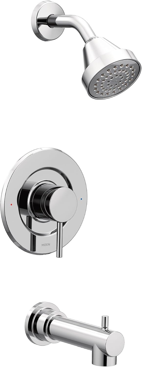 Moen Align Chrome Posi-Temp Pressure Balancing Modern Tub and Shower Trim Kit, Featuring Shower Head, Lever Handle, and Tub Spout, Valve Required, T2193