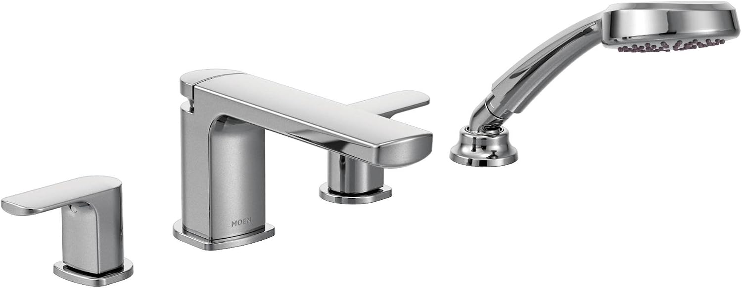 Moen T936 Rizon Two-Handle Low Arc Roman Tub Faucet with Hand Shower Trim without Valve, Chrome