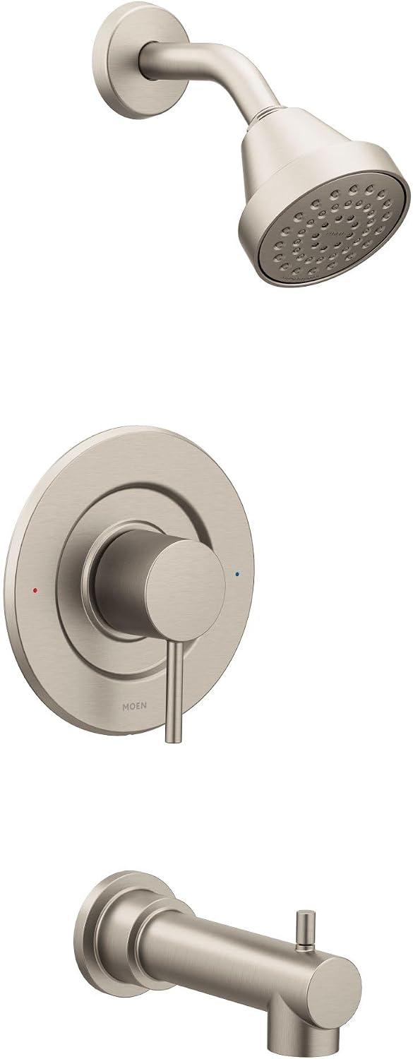 Moen Align Brushed Nickel Posi-Temp Pressure Balancing Modern Tub and Shower Trim Kit, Featuring Shower Head, Lever Handle, and Tub Spout, Valve Required, T2193BN