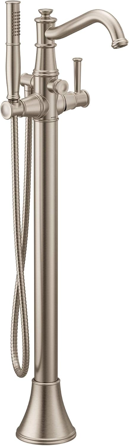 Moen 9025BN Belfield One-Handle Freestanding Floor Mount Tub Filler with Handshower, Brushed Nickel