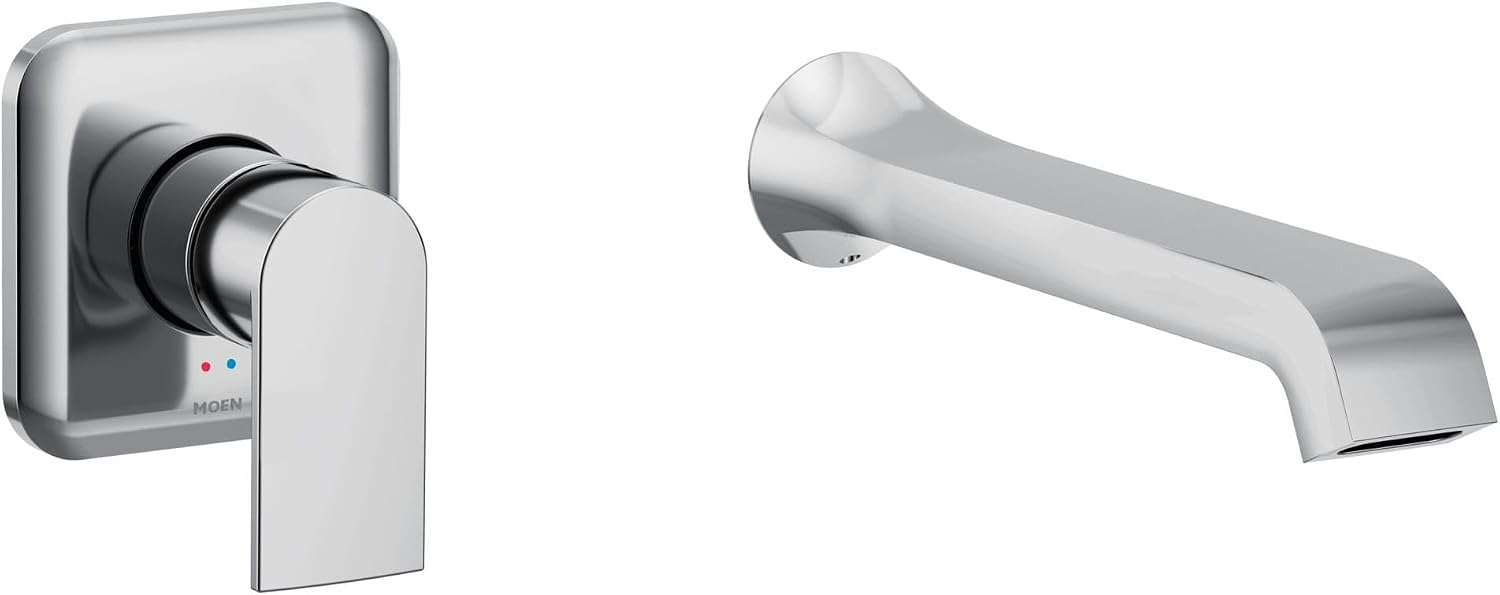 Moen Genta LX Single Handle Wall Mount Tub Filler, Contemporary High Flow Tub Faucet with 10-Inch Spout Reach, Chrome, WT901