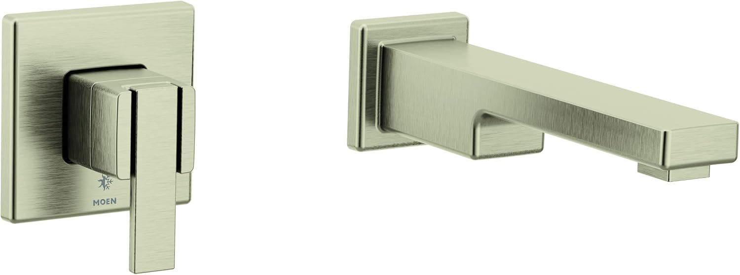 Moen 90 Degree Brushed Nickel Single Handle Wall Mount Tub Filler High Flow Tub Faucet with 10" Spout Reach, WTS911BN