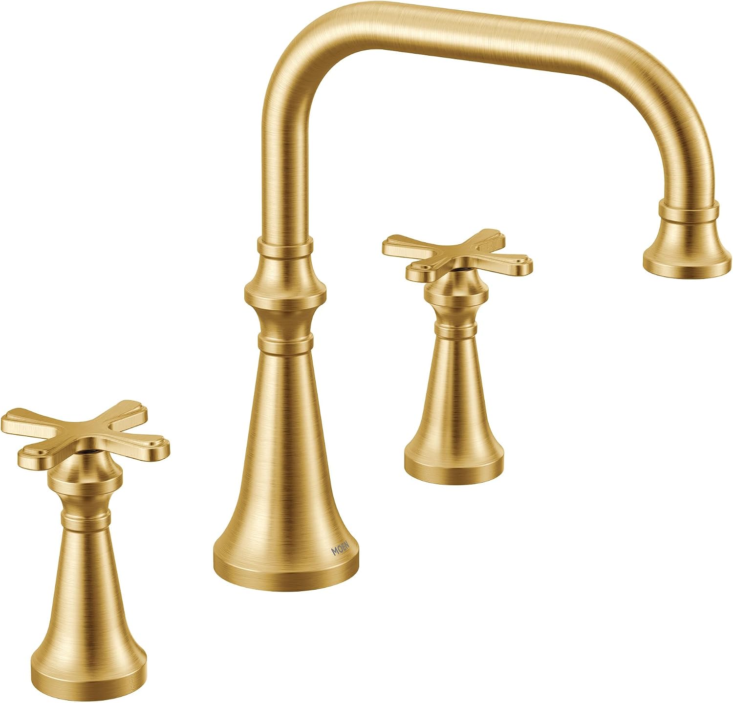 Moen TS44505BG Colinet Two Handle Arc Deck-Mount Roman Tub Faucet Trim with Cross Handles, Valve Required, Brushed Gold