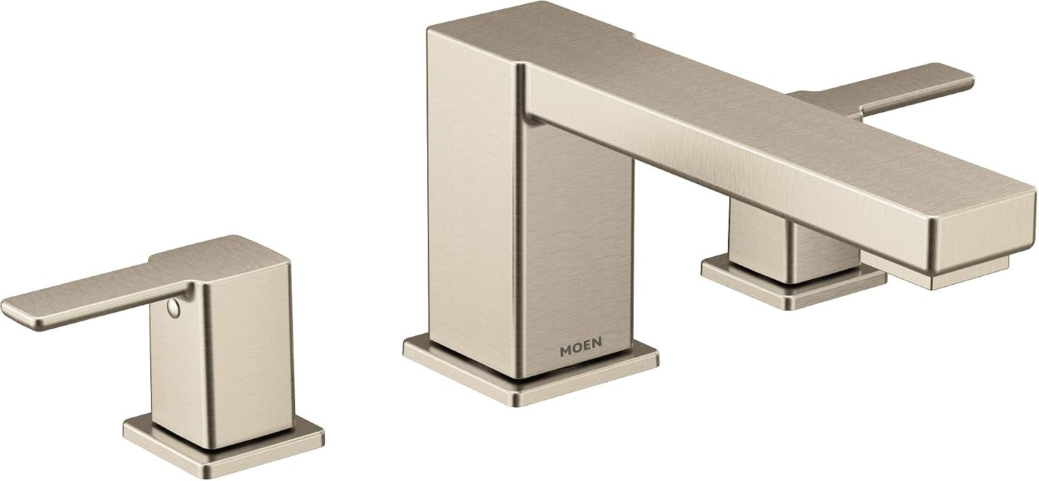 Moen TS913BN 90 Degree Two-Handle Deck Mounted Roman Tub Faucet, Valve Required, Brushed Nickel