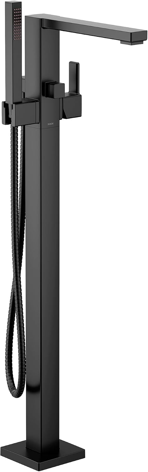 Moen 90 Degree Matte Black One-Handle Freestanding Floor Mount Tub Filler with Handshower, S905BL