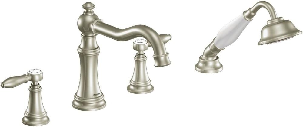 Moen Ts21104Bn Weymouth Two-Handle Roman Tub Faucet Trim Kit with Handshower, Valve Required, Brushed Nickel