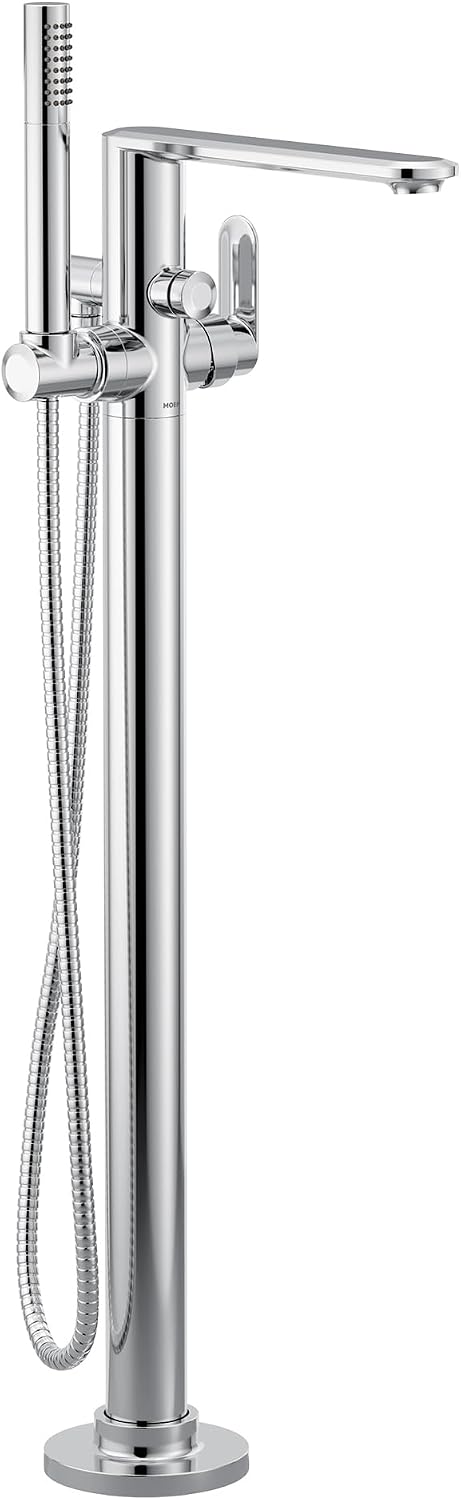 Moen Greenfield Chrome One Handle Freestanding Floor Mount Tub Filler, Bathtub Faucet with Handshower Wand, 620