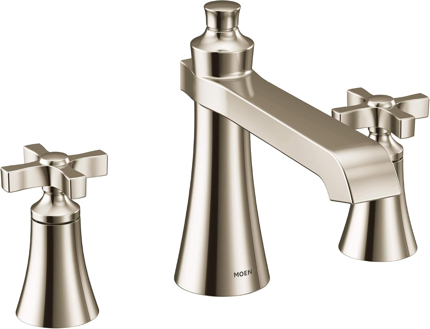 Moen TS927NL Flara 2-Handle Deck Mount Cross Handle Roman Tub Faucet Trim Kit, Valve Required, Polished Nickel