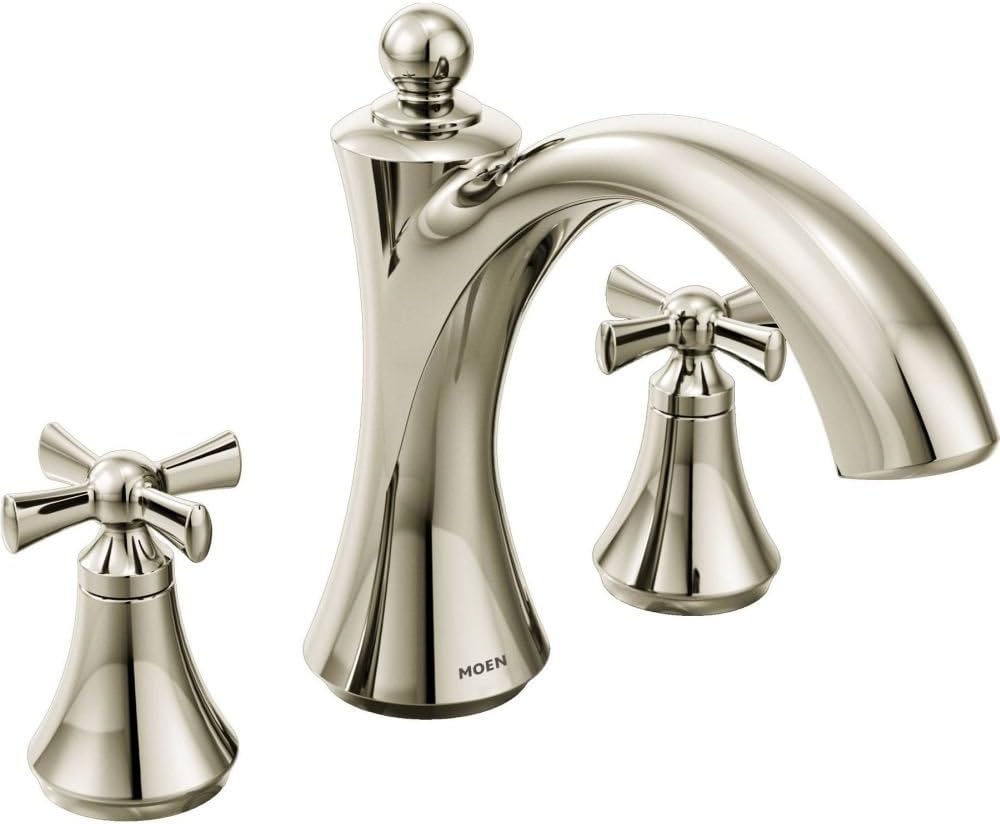 Moen T657NL Wynford Two-Handle Non Diverter Roman Tub Faucet Trim Only, Polished Nickel