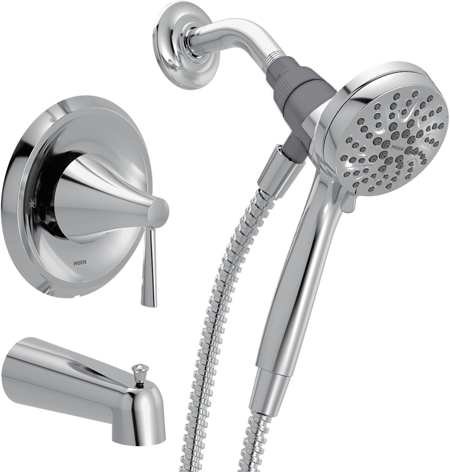 Moen Ronan Chrome Single-Handle Modern Tub and Shower Faucet with Round Handheld Rain Shower Spray Head Featuring Magnetix, Valve Included, 82021