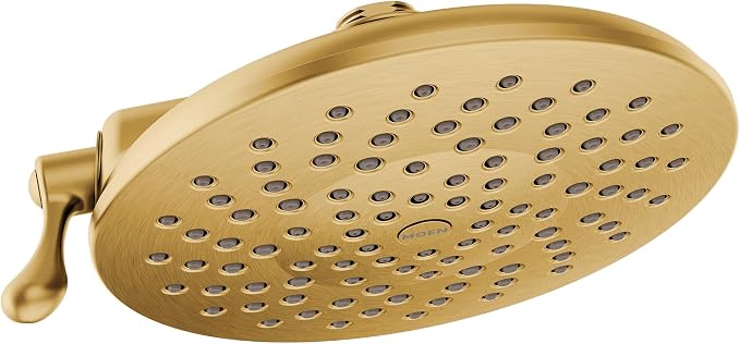 Moen Velocity Brushed Gold Two-Function Rainshower 8-Inch Shower Head with Immersion Technology for a High-Pressure Rinse, S6320BG