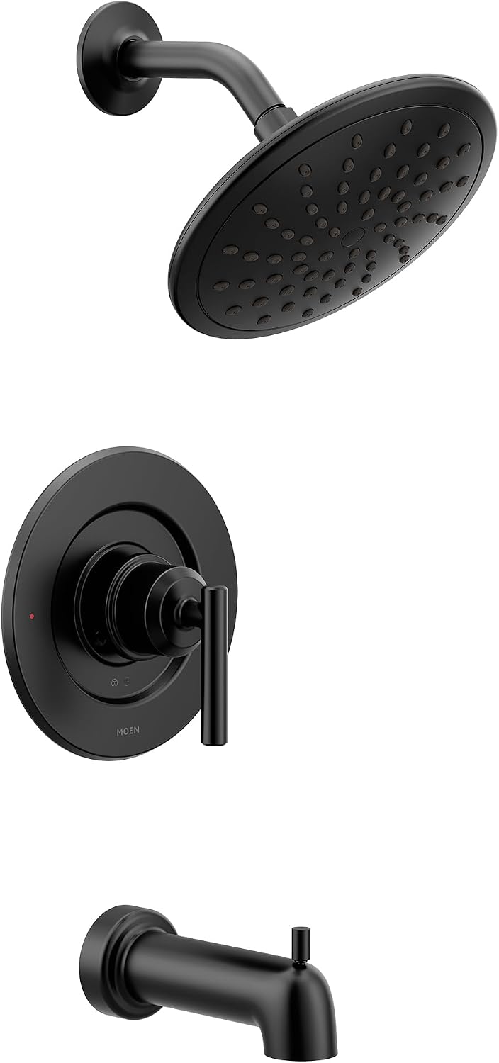Moen Gibson Posi‑Temp Pressure Balancing Modern Tub and Shower Trim with 8‑Inch Rainshower, Valve Required, Matte Black, T3003EPBL