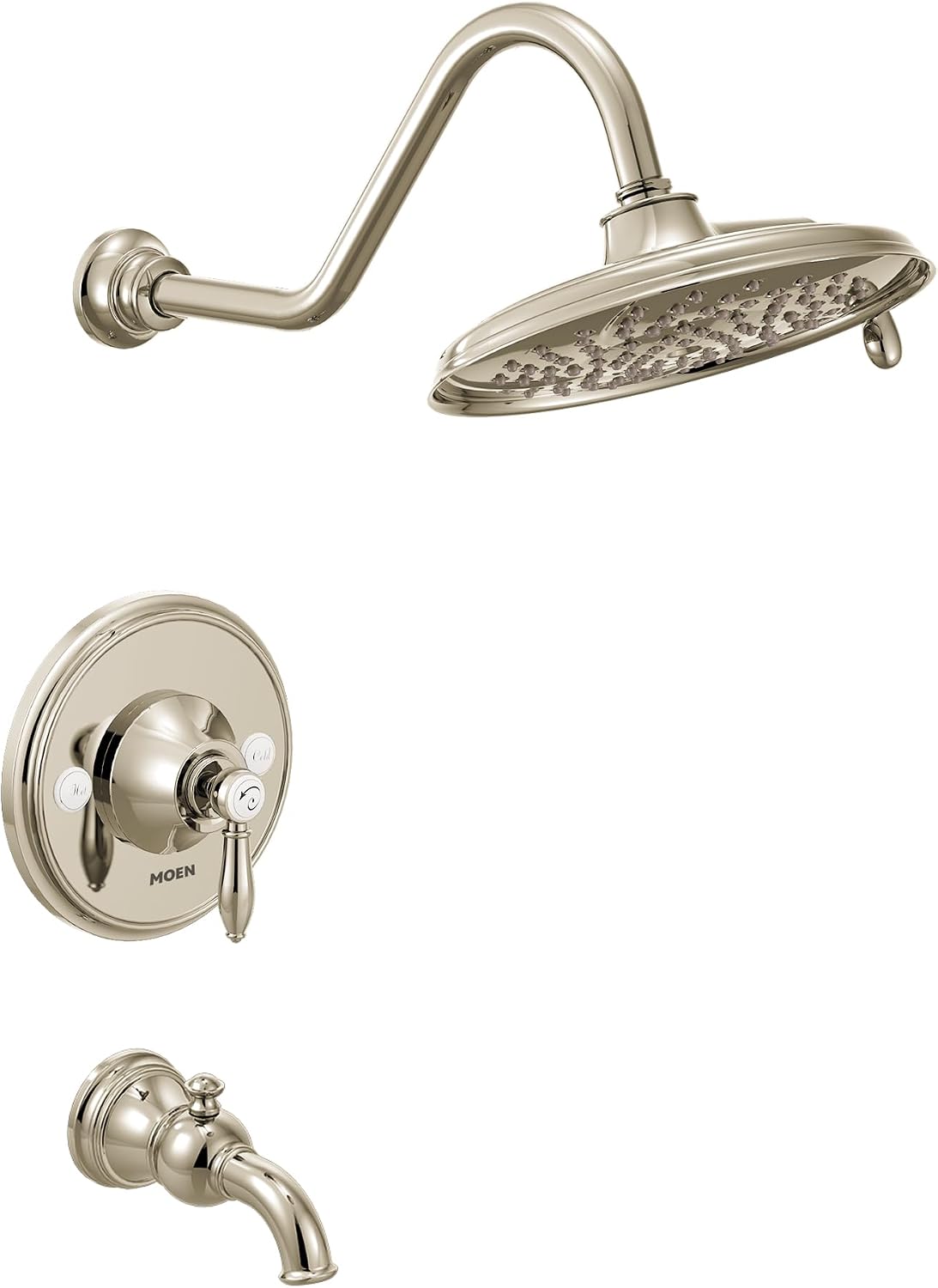 Moen TS32104NL Weymouth Posi-Temp Tub and Shower Trim Kit, Valve Required, including 9-Inch 2-Spray Rainshower, Polished Nickel