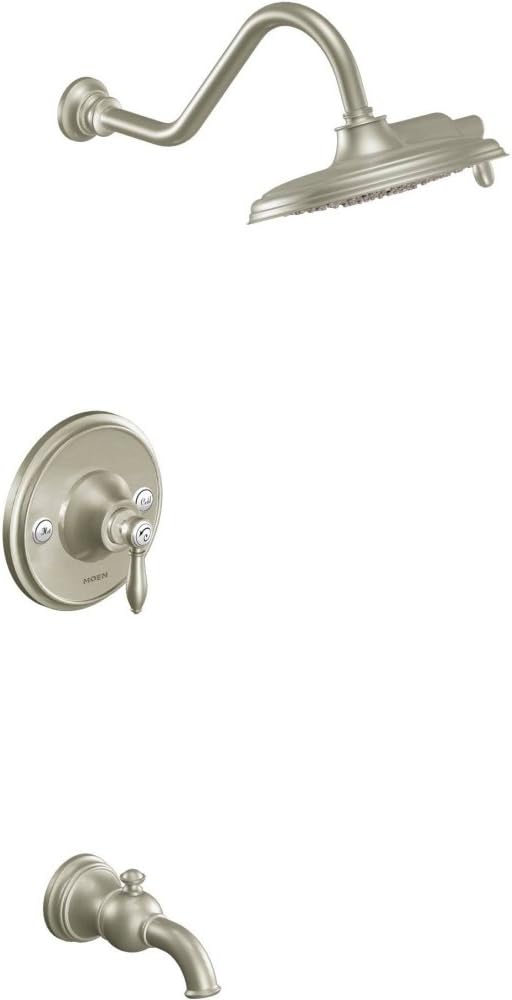 Moen TS32104BN Weymouth Posi-Temp Tub and Shower Trim Kit, Valve Required, including 9-Inch 2-Spray Rainshower, Brushed Nickel