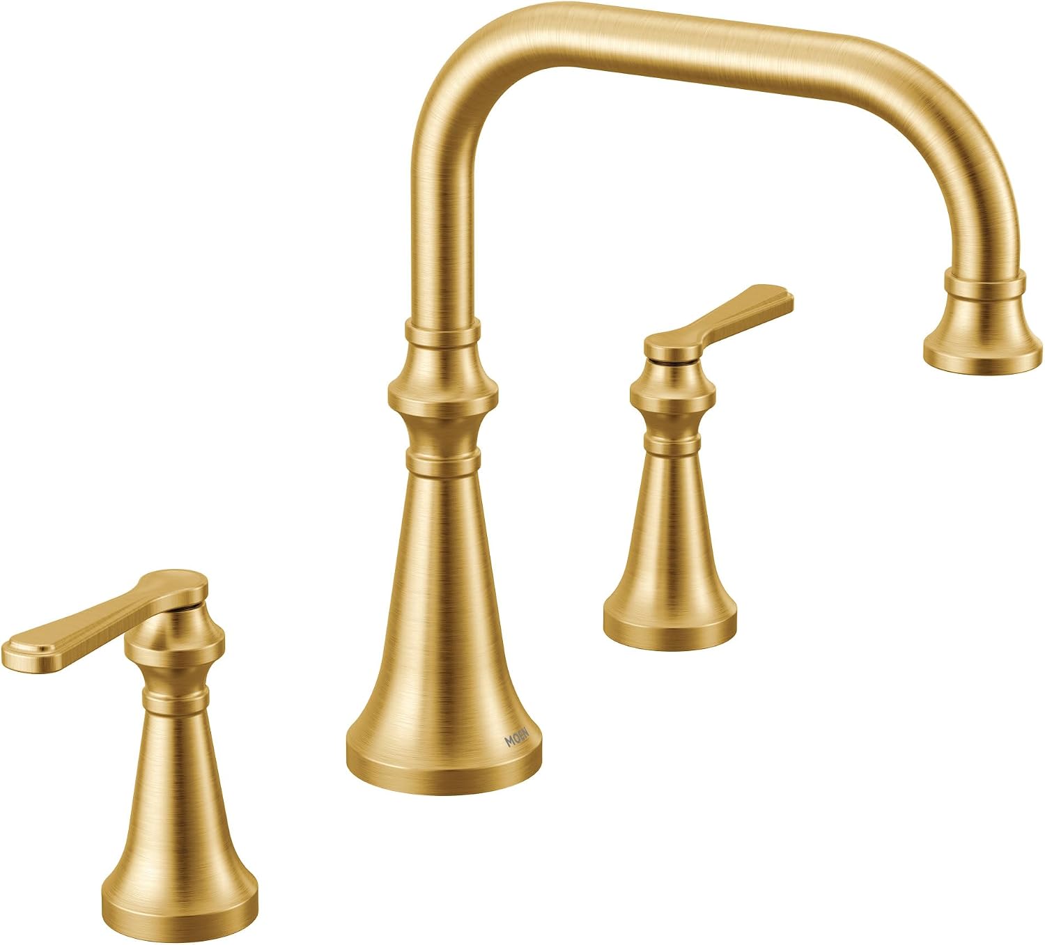 Moen TS44503BG Colinet Two Handle Arc Deck-Mount Roman Tub Faucet Trim with Lever Handles, Valve Required, Brushed Gold