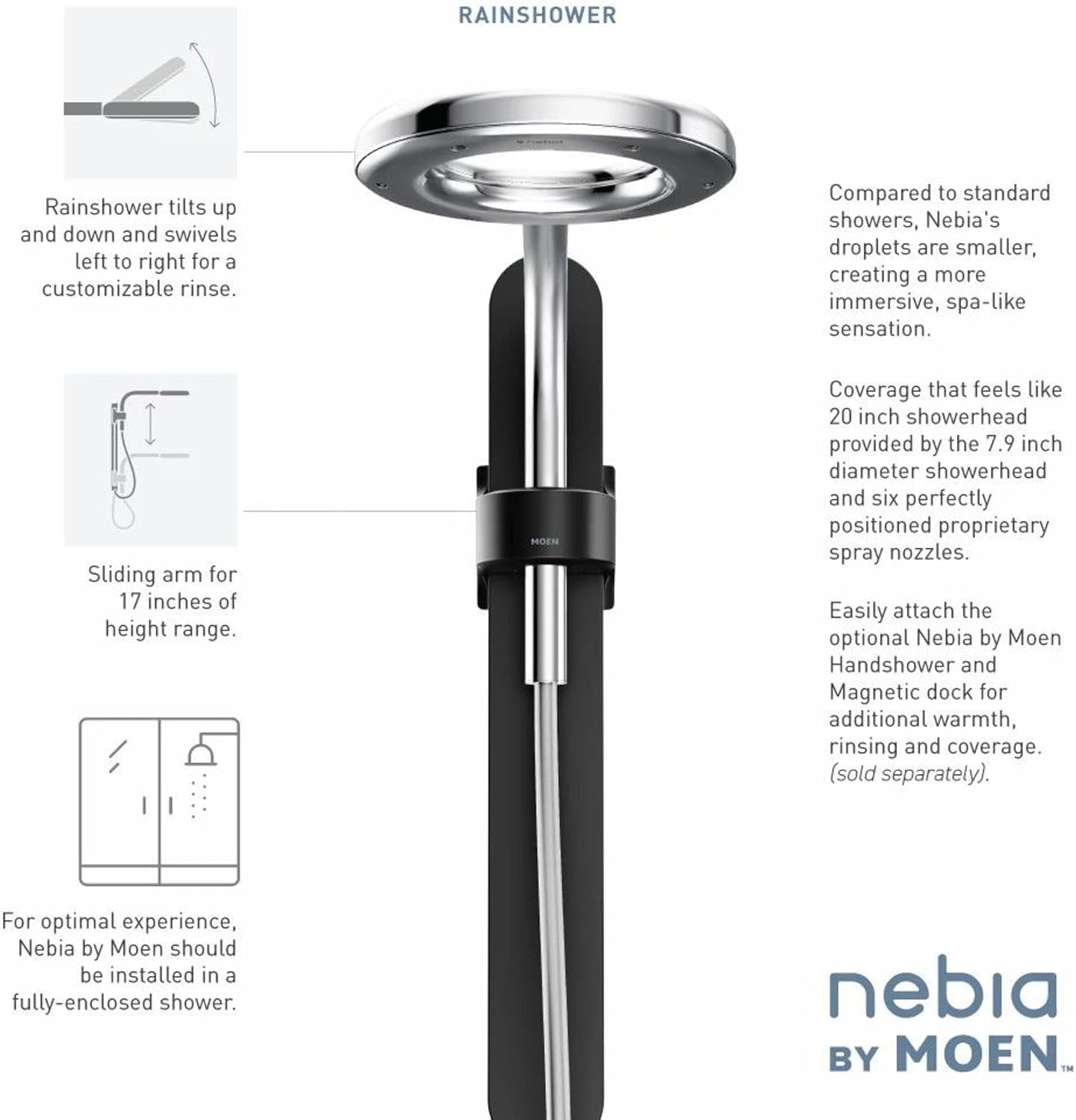 Moen N214R0BLC Spa Shower Rainshower, Matte Black/Chrome
