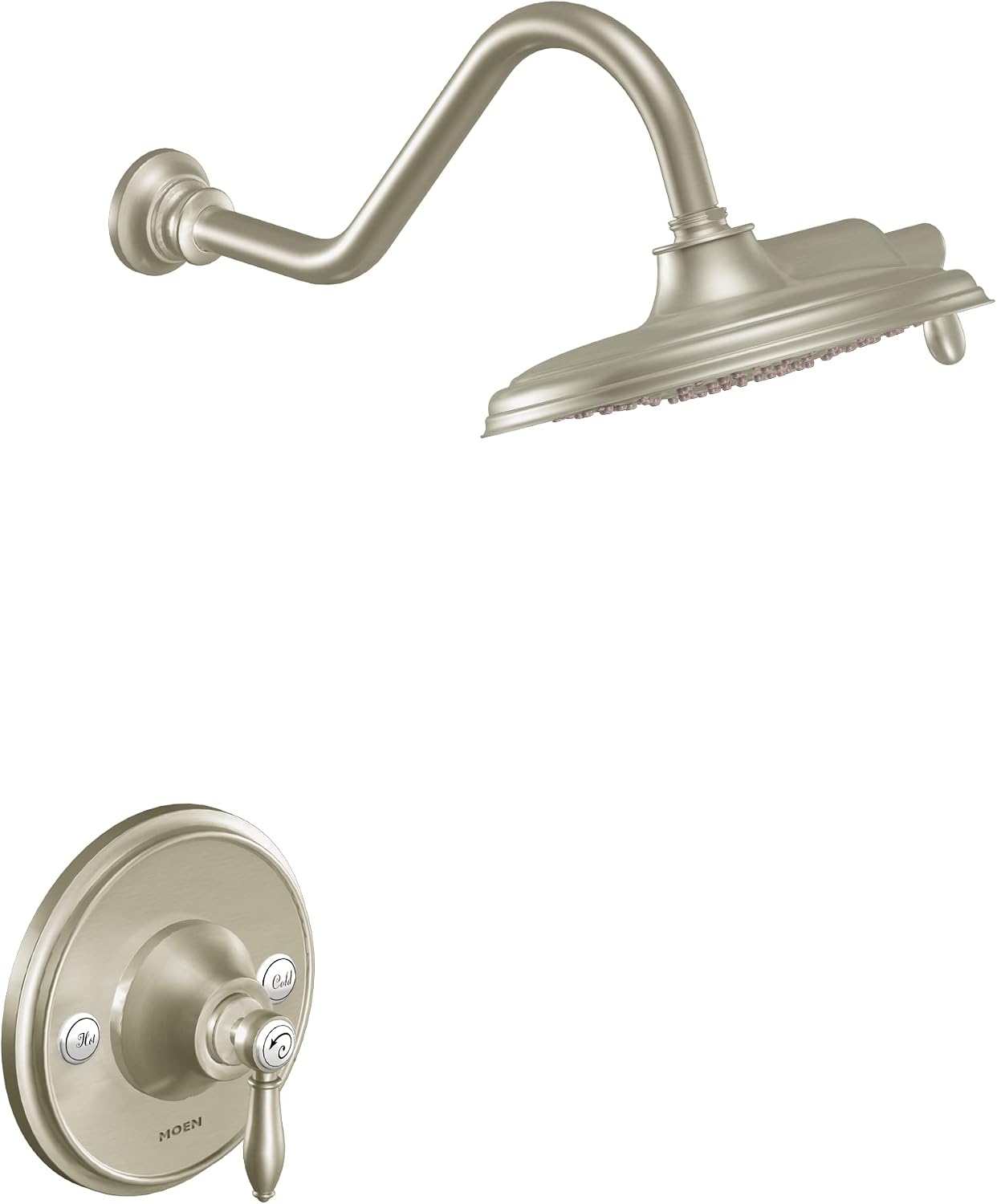 Moen Weymouth Brushed Nickel Shower Trim Kit including Wide 2-Spray Rain Shower Head and Traditional Shower Handle, (Posi-Temp Valve Required) TS32102BN