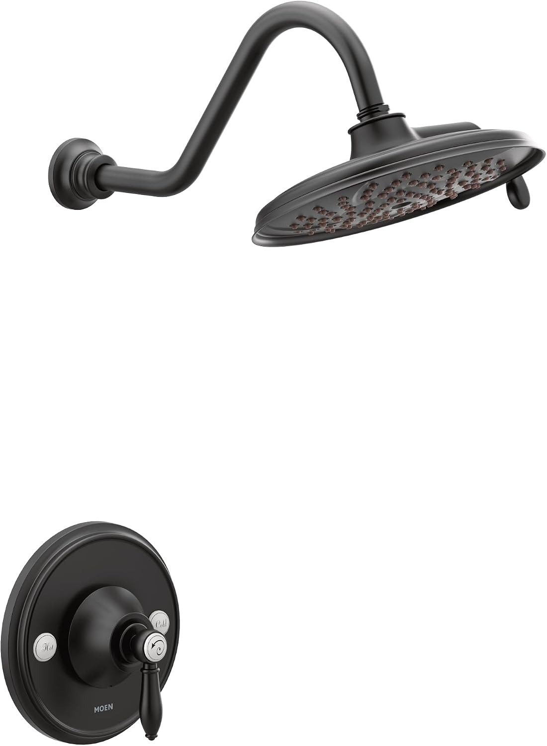 Moen TS32102BL Weymouth Posi-Temp Shower Trim Kit, Valve Required, including 9-Inch 2-Spray Rainshower, Matte Black