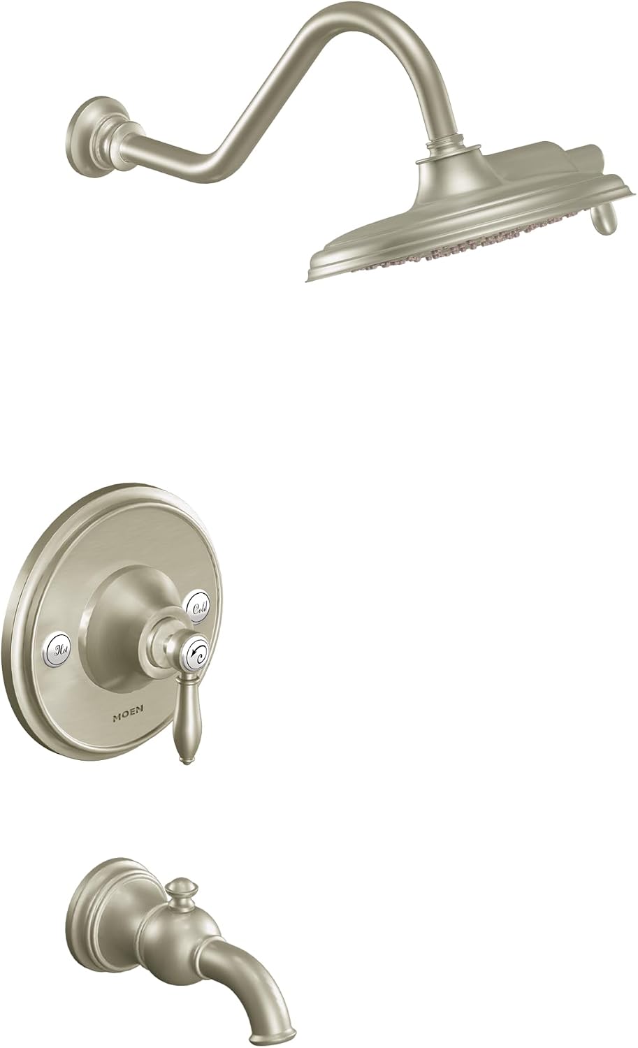 Moen TS32104EPBN Weymouth Posi-Temp Tub and Shower Trim Kit, Valve Required, including 9-Inch 2-Spray Eco-Performance Rainshower, Brushed Nickel
