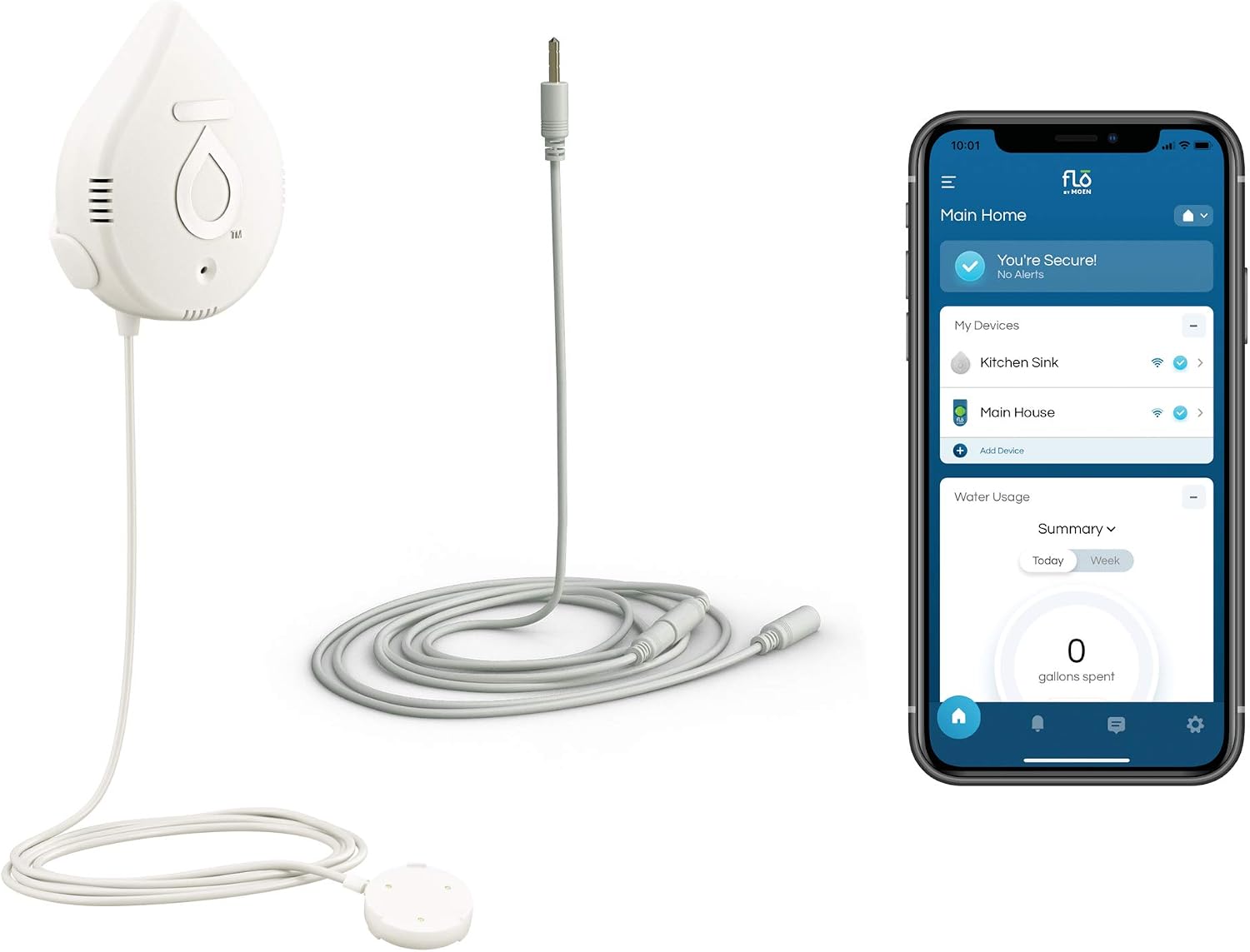 Moen Flo Detector with 6-ft Leak Sensing Cable, 920-004, 920-006 White