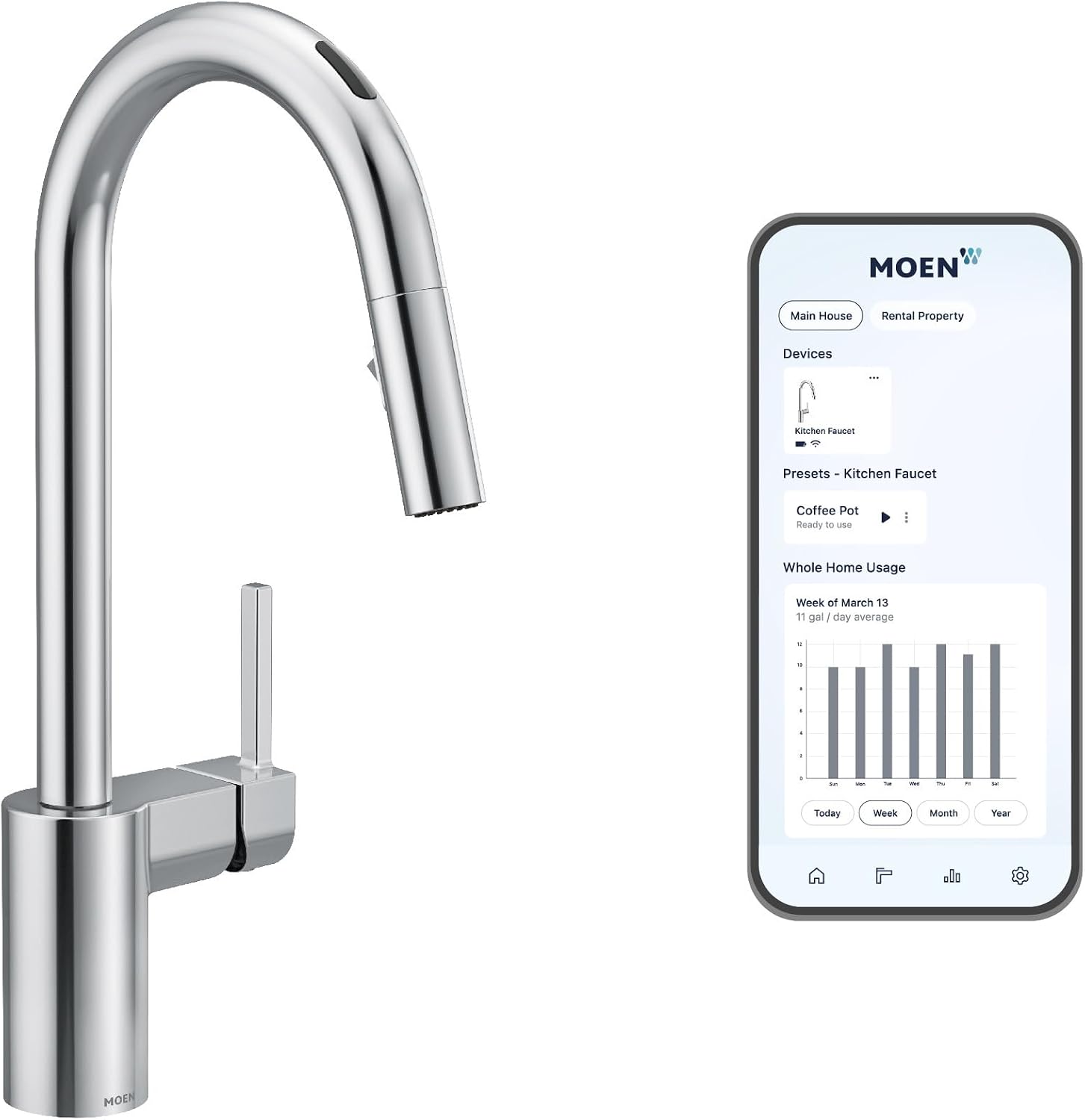 Moen Align Chrome Smart Faucet Touchless Kitchen Faucet with Pull Down Sprayer, Modern Kitchen Sink Faucet with Voice Control and Power Boost, 7565EVC