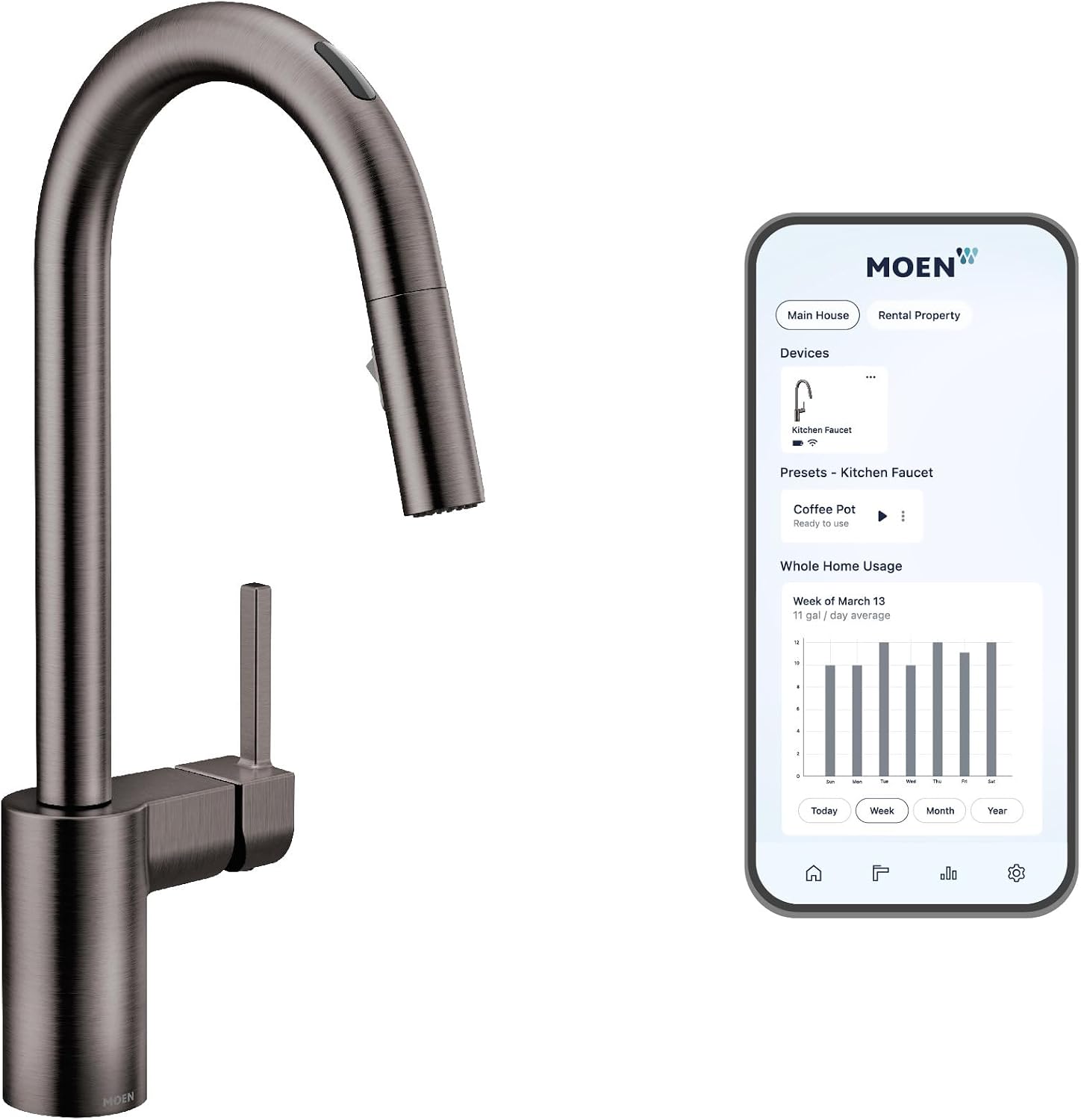 Moen 7565EVBLS Align Smart Faucet Touchless Pull Down Sprayer Kitchen Faucet with Voice Control and Power Boost, Spot Resist Black Stainless