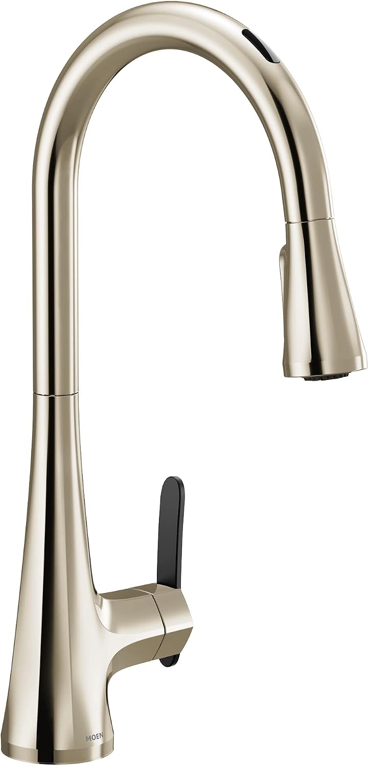Moen Sinema Polished Nickel Smart Faucet Touchless Pull Down Sprayer Kitchen Faucet with Voice Control and Power Boost, S7235EVNL