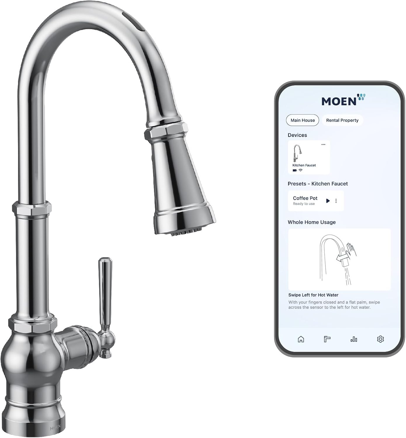 Moen Paterson Chrome Smart Faucet Touchless Pull-Down Sprayer Kitchen Faucet with Voice and Motion Control, S75003EV2C