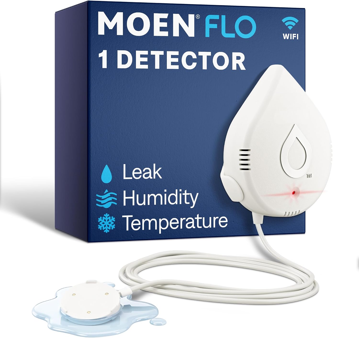 Moen Flo Smart Water Leak Detector, Drip or Flood Sensor Alarm for Home, 1-Pack, White, 920-004