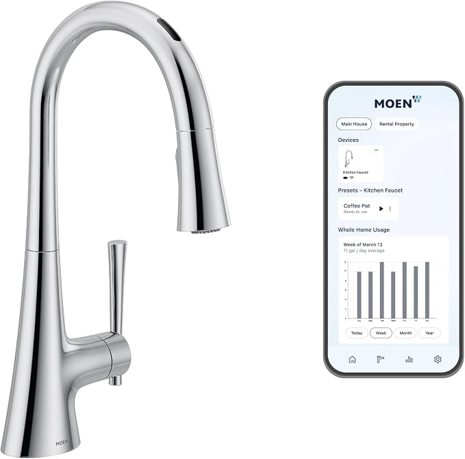 Moen 9126EVC Kurv Smart Faucet Touchless Pull Down Sprayer Kitchen Faucet with Voice Control and Power Boost, Chrome