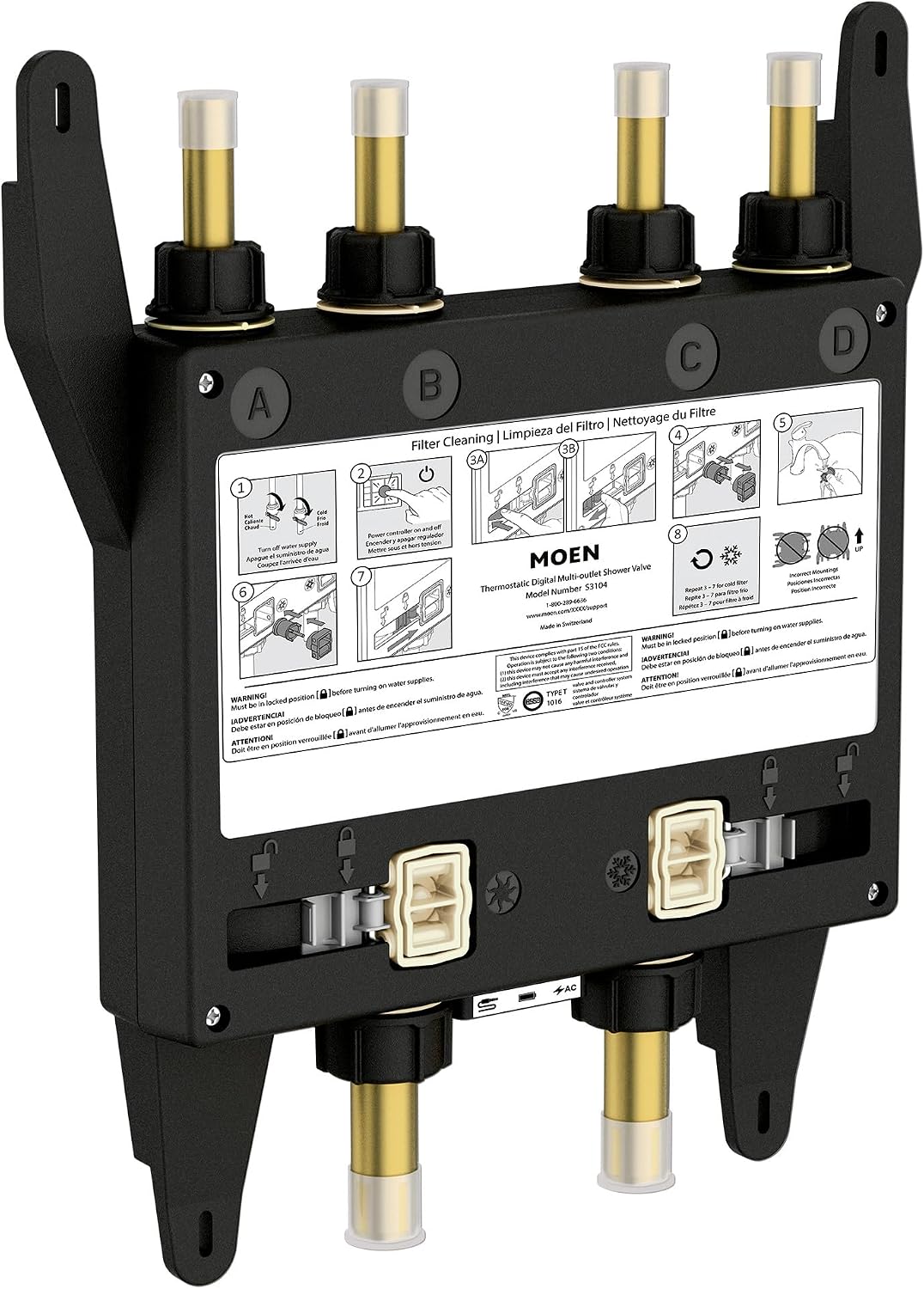 Moen Smart Shower 4-Outlet Digital Thermostatic Shower Valve with 3/4" Connections, S3104 Valve Only