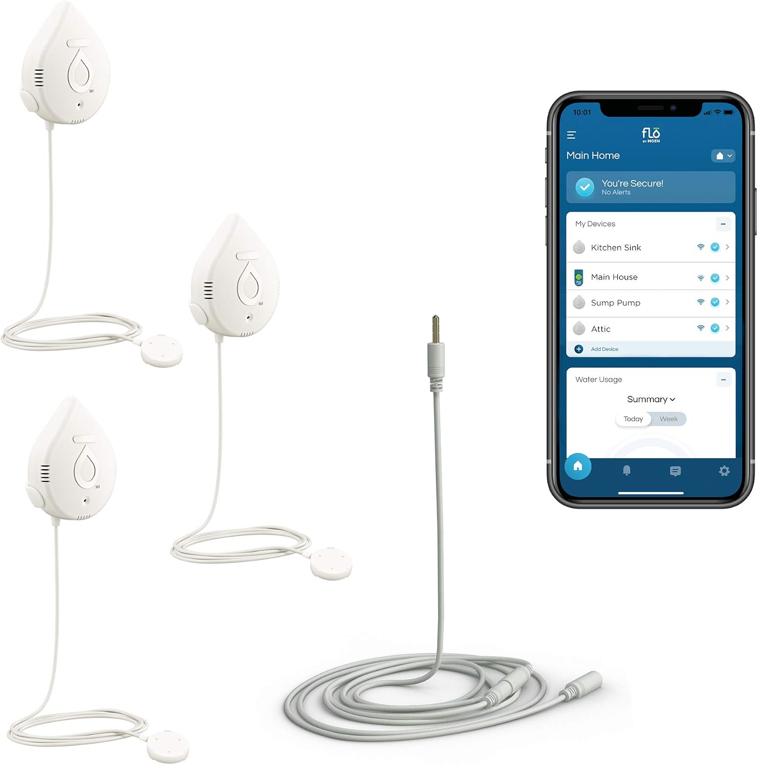 Moen Flo Detector 3-Pack with 6-ft Leak Sensing Cable, 920-005, 920-006 White