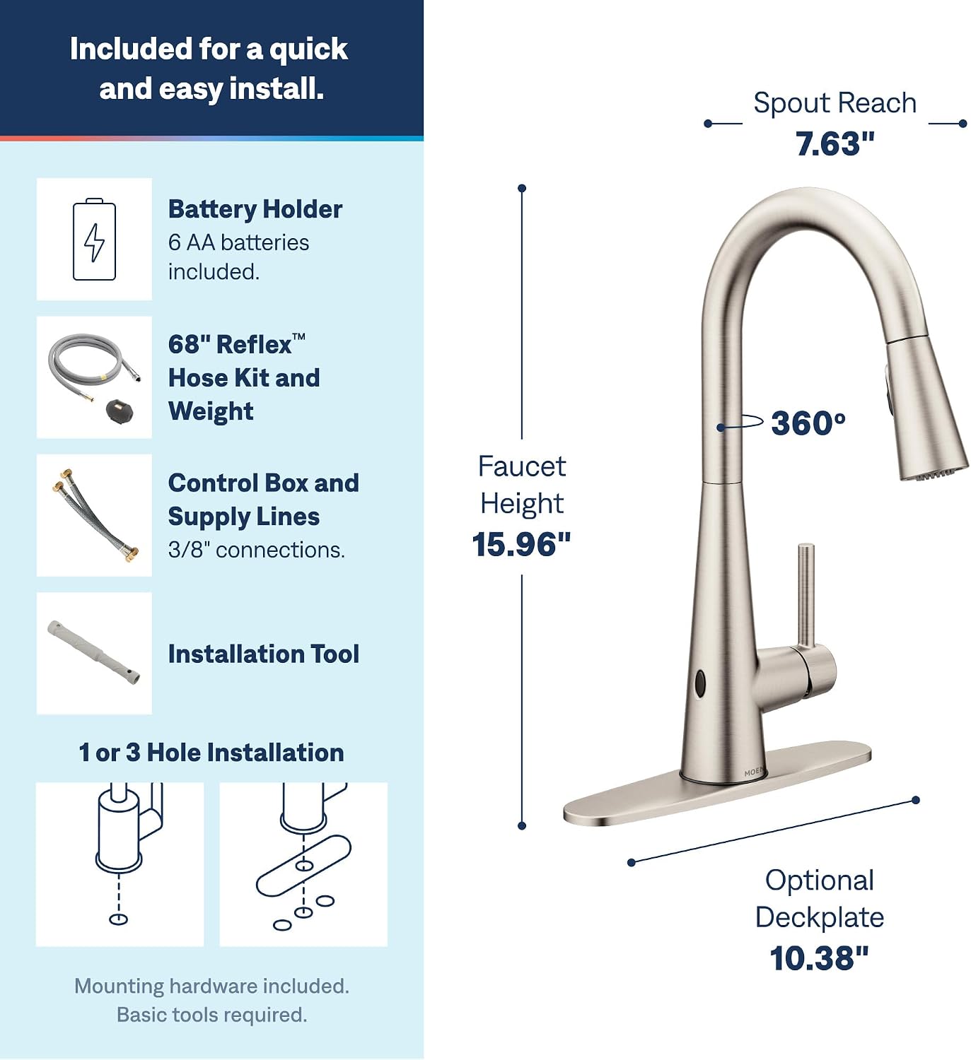 Moen Sleek MotionSense Wave Touchless Kitchen Faucet, Stainless, 7864EWSRS Spot Resist Stainless