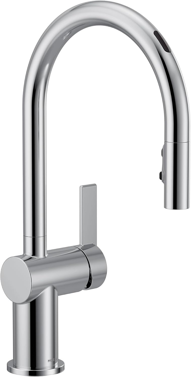 Moen 7622EVC CIA Smart Faucet Touchless Pull Down Sprayer Kitchen Faucet with Voice Control and Power Boost, Includes Optional Matte Black Accents, Chrome
