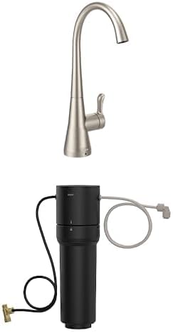 Moen Sip Spot Resist Stainless Beverage Faucet with High Arc Rotating Spout Plus Advanced Carbon Water Filtration System for Cleaner Drinking Water, S5520SRS + F9800