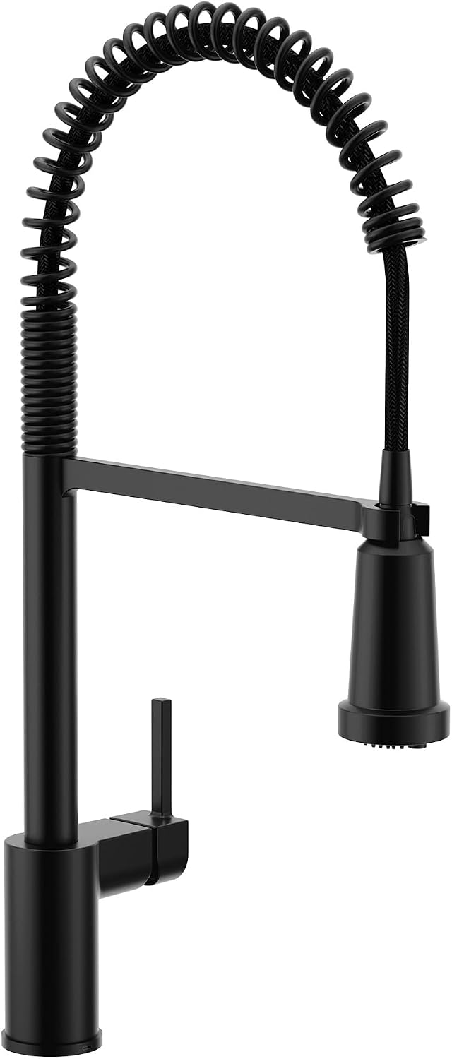 Moen Align Matte Black 3-in-1 Water Filtration Pre-Rinse Spring Pull Down Kitchen Faucet, Water Filter for Sink Faucet Sold Separately, F5923BL