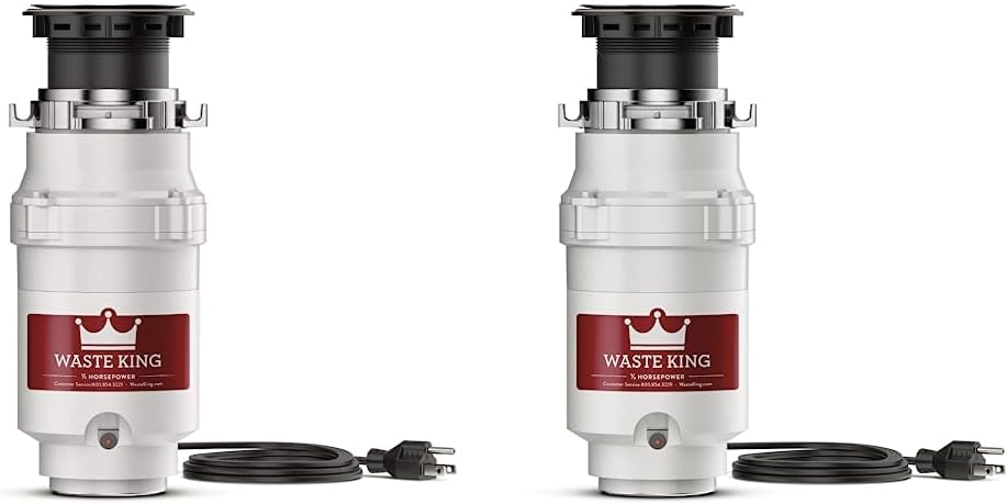 Waste King L-1001 Garbage Disposal with Power Cord, 1/2 HP & L-111 Garbage Disposal with Power Cord, 1/3 HP, Gray