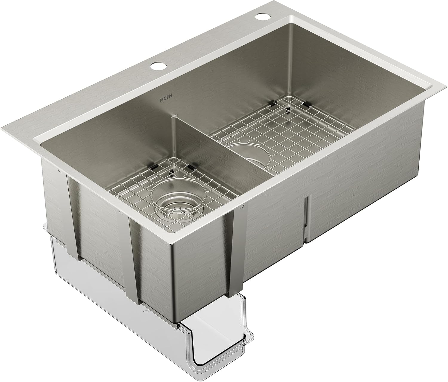Moen GS161302B Luxe Chef Workstation System 33-Inch Dual Mount Double Bowl Kitchen Sink, Stainless Steel
