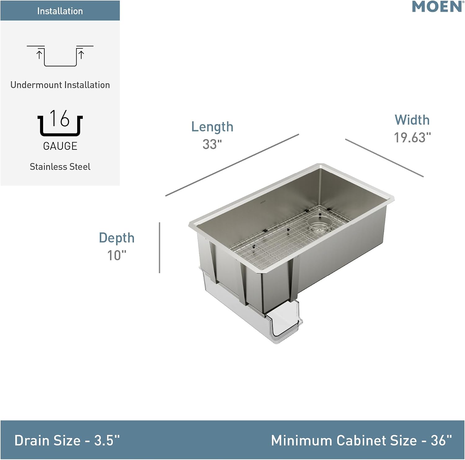 Moen Luxe Chef 33 x 19-Inch Undermount Single Bowl Sink, GS161400R