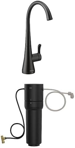 Moen Sip Matte Black Beverage Faucet with High Arc Rotating Spout Plus Advanced Carbon Water Filtration System for Cleaner Drinking Water, S5520BL + F9800