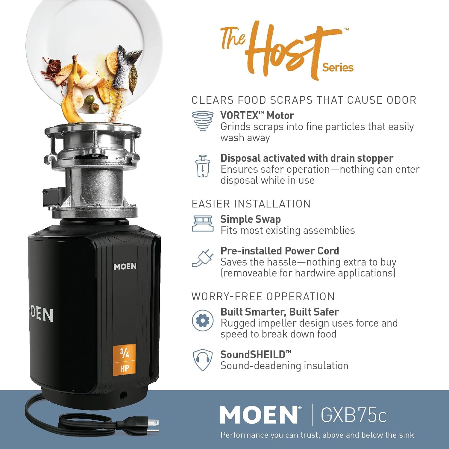 Moen GXB75C Host Series Batch Feed Garbage Disposal