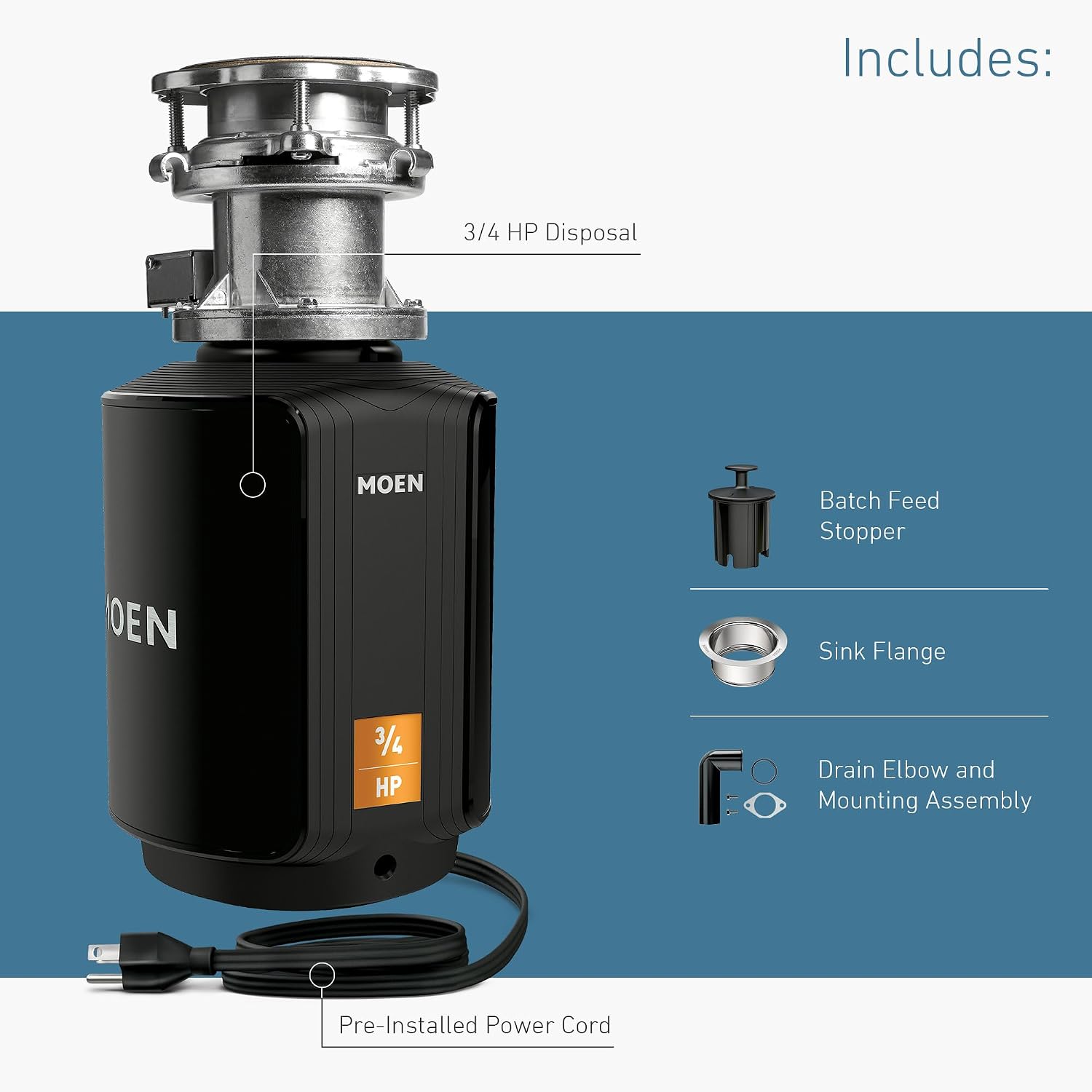 Moen GXB75C Host Series Batch Feed Garbage Disposal