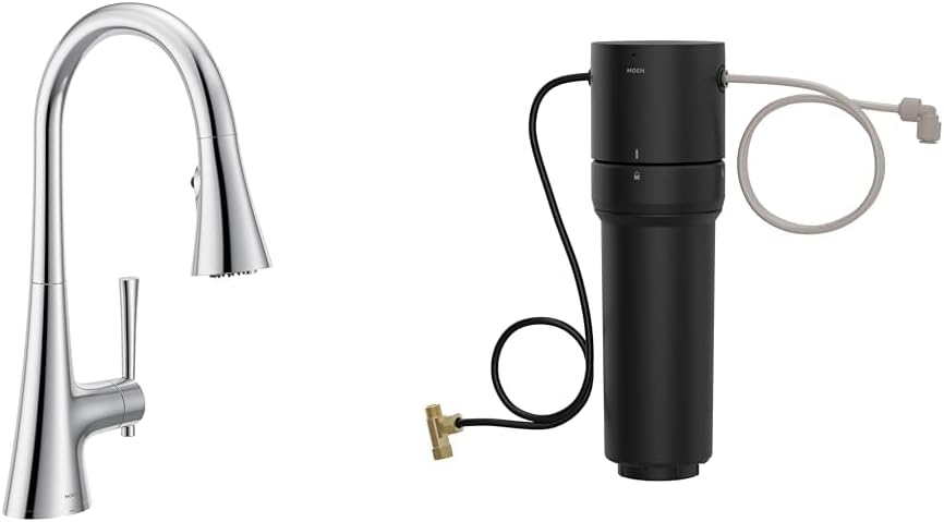 Moen Kurv Chrome 3-in-1 Water Filtration Pull Down Kitchen Faucet, F9126 with Moen F9800 Advanced Carbon Water Filtration System