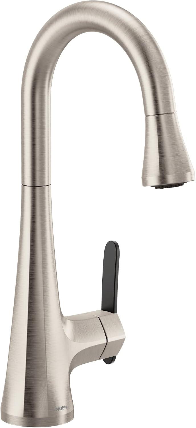 Moen S6235SRS Sinema One-Handle High Arc Pulldown Bar Faucet Featuring Power Clean and Reflex, Spot Resist Stainless