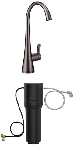 Moen Sip Black Stainless Beverage Faucet with High Arc Rotating Spout Plus Advanced Carbon Water Filtration System for Cleaner Drinking Water, S5520BLS + F9800
