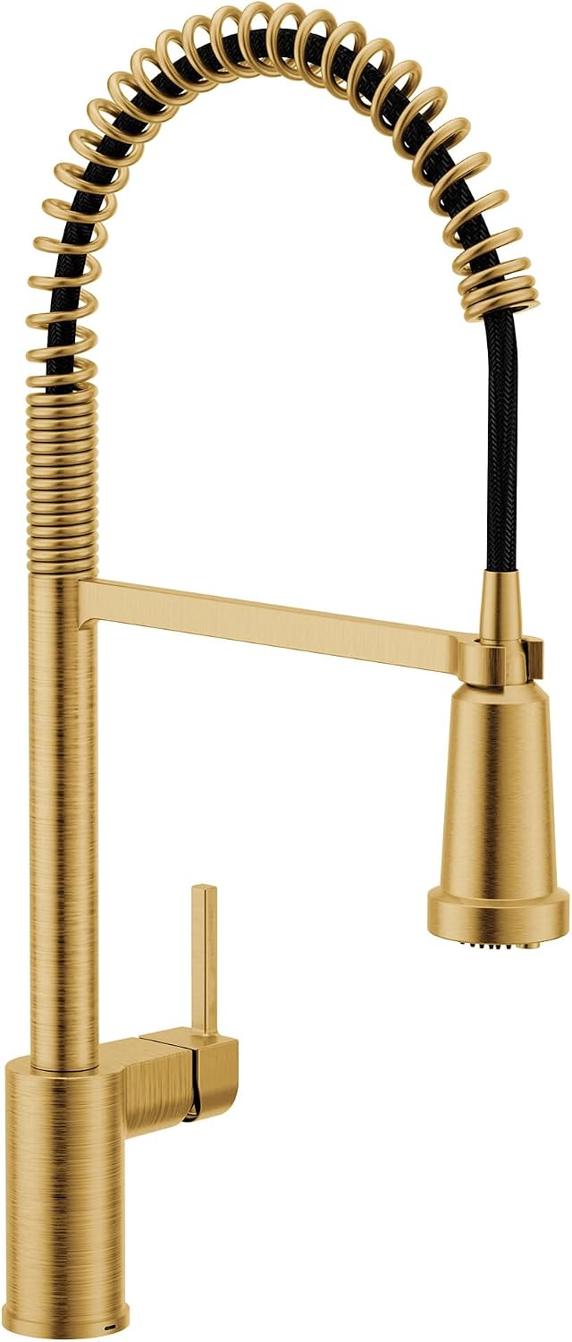 Moen Align Brushed Gold 3-in-1 Water Filtration Pre-Rinse Spring Pull Down Kitchen Faucet, Water Filter for Sink Faucet Sold Separately, F5923BG