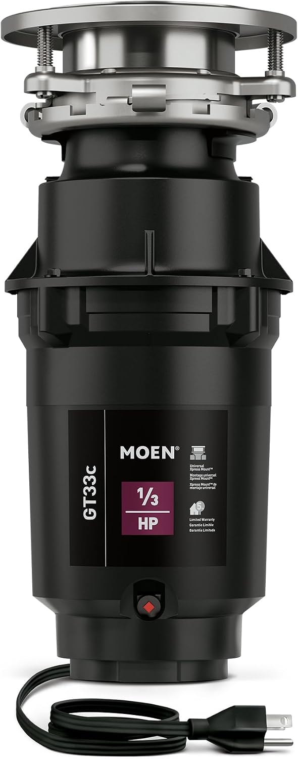 Moen GT33C Lite Series 1/3 Horsepower Continous Feed Garbage Disposal featuring Fast Track Technology, Power Cord Included